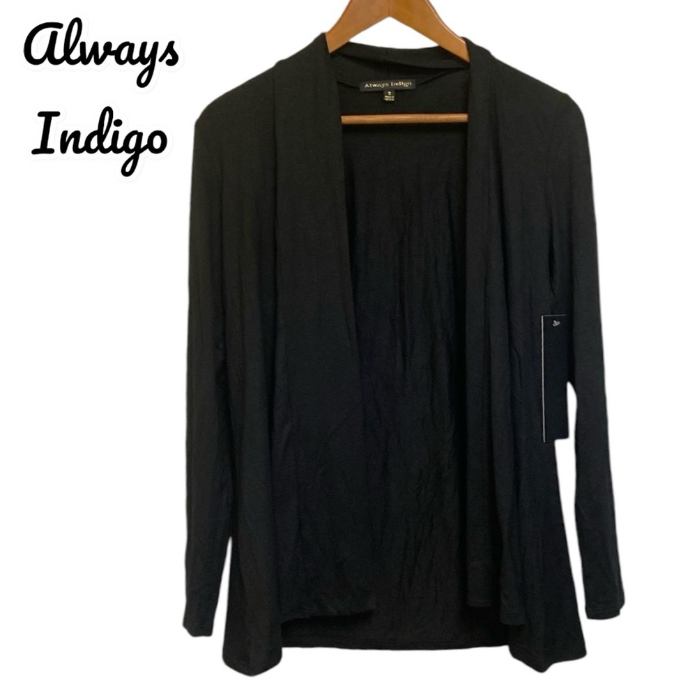 NWT Always Indigo Rayon Black Open Cardigan